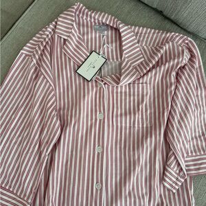 Olivia Wide Leg Pima Pajama Top in Antique Red Ticking